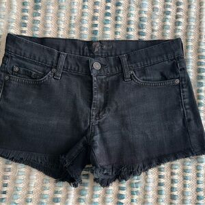 7 For All Mankind Black Denim Shorts with Branded Button